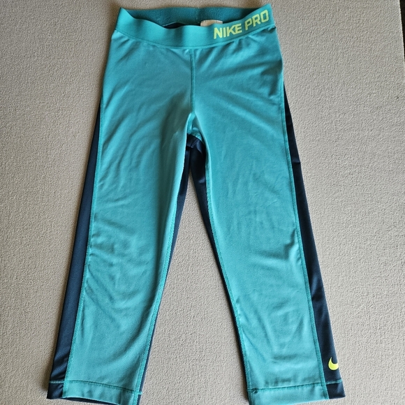 Women's Nike Capri Pro Leggings Dusty Cactus/Volt Size Small - Picture 1 of 8